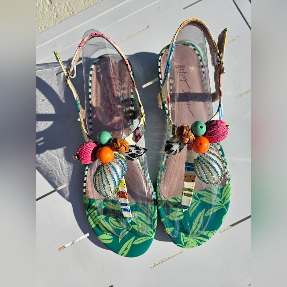 NEW Betsey Johnson Aleena Sandals Size 9.5 Green Colorful Beads Boho Multicolor - Picture 5 of 8